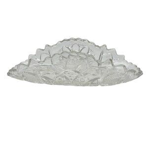 Vintage Clear Pressed Glass Serving Dish With Scalloped Edges & Floral Patterns